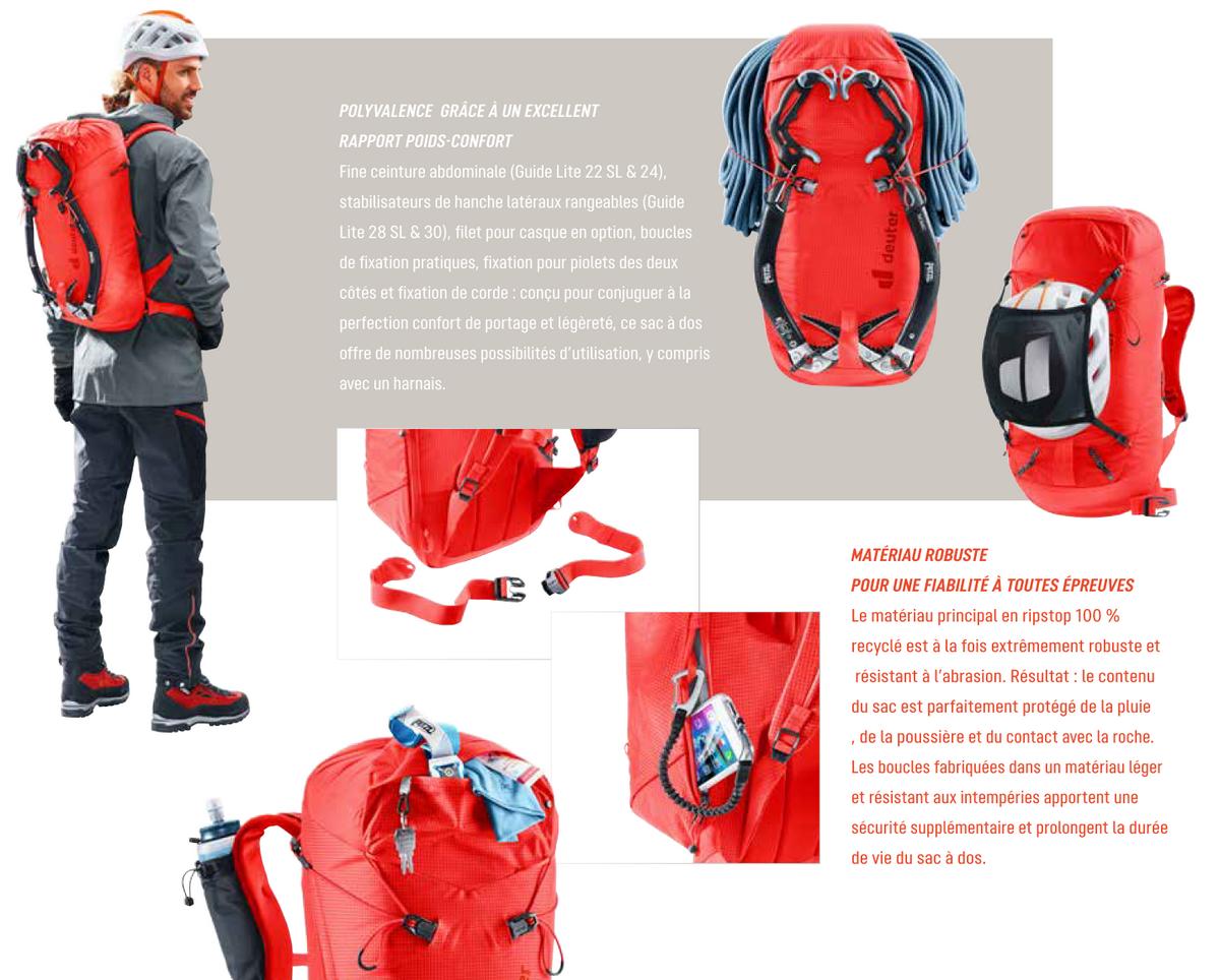 Caractéristiques du sac à dos d'alpinisme Guide Lite Deuter